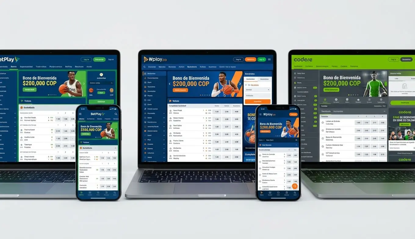 Comparativa visual de casas de apuestas de baloncesto en Colombia mostrando bonos y cuotas