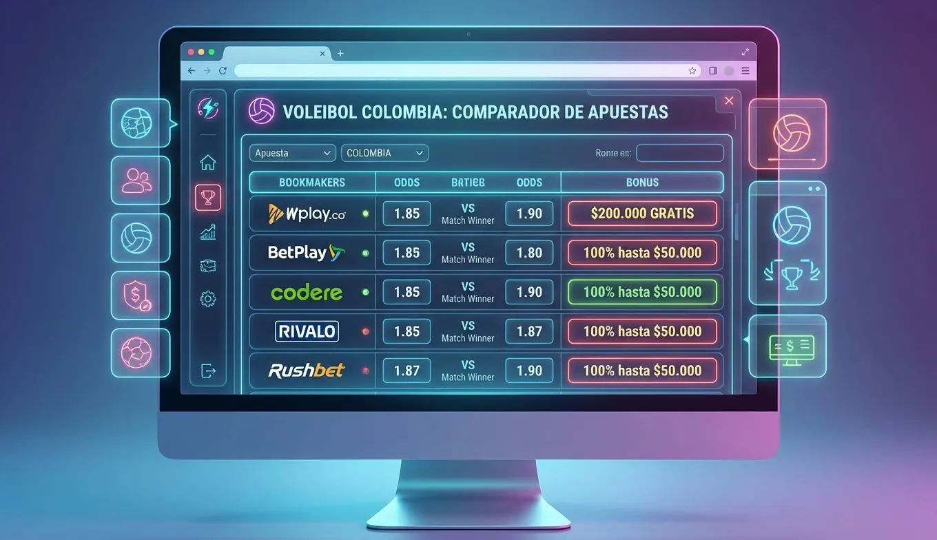 Comparativa de sitios de apuestas de voleibol colombianos con cuotas y bonos.