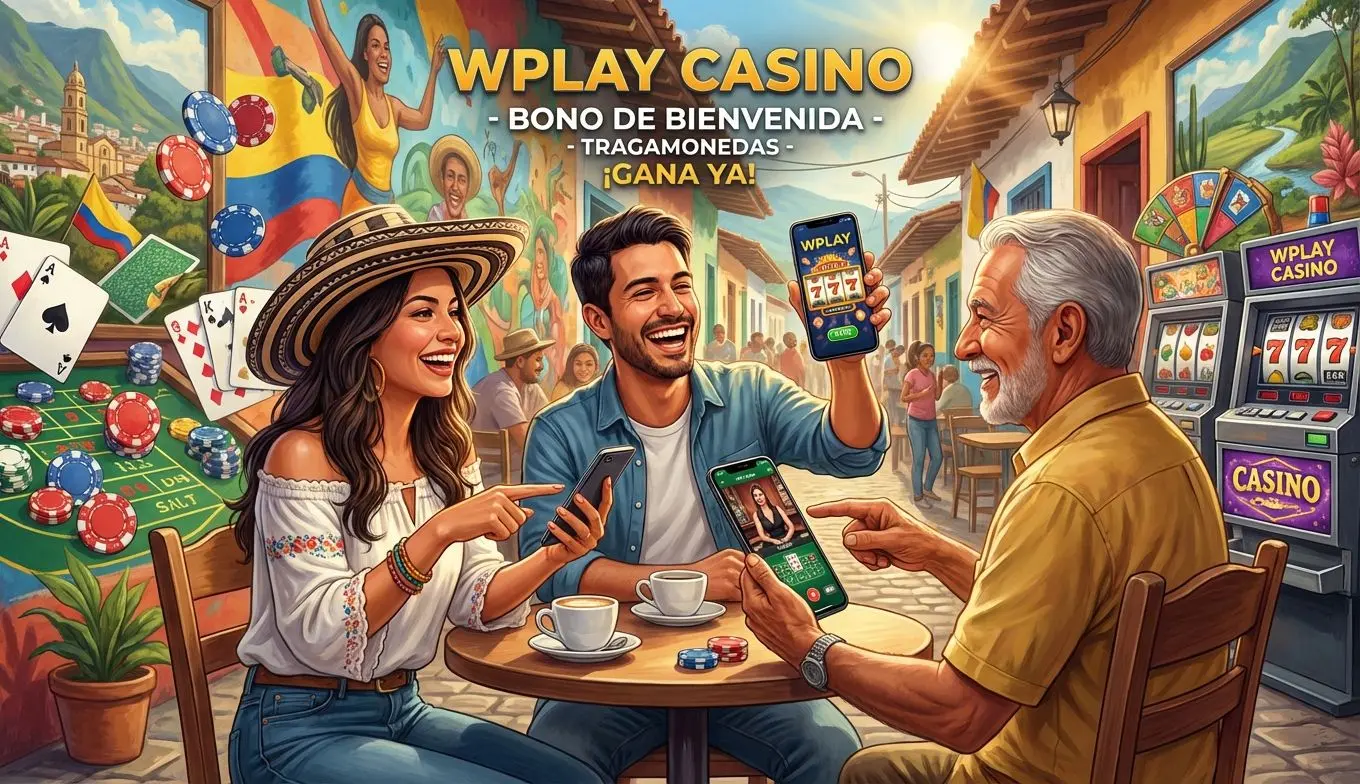 Jugadores colombianos disfrutando juegos en la App Wplay Casino con ambiente alegre