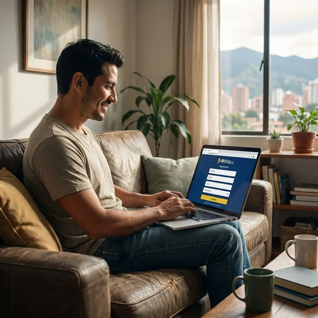 Usuario colombiano completando registro en Wplay desde su laptop