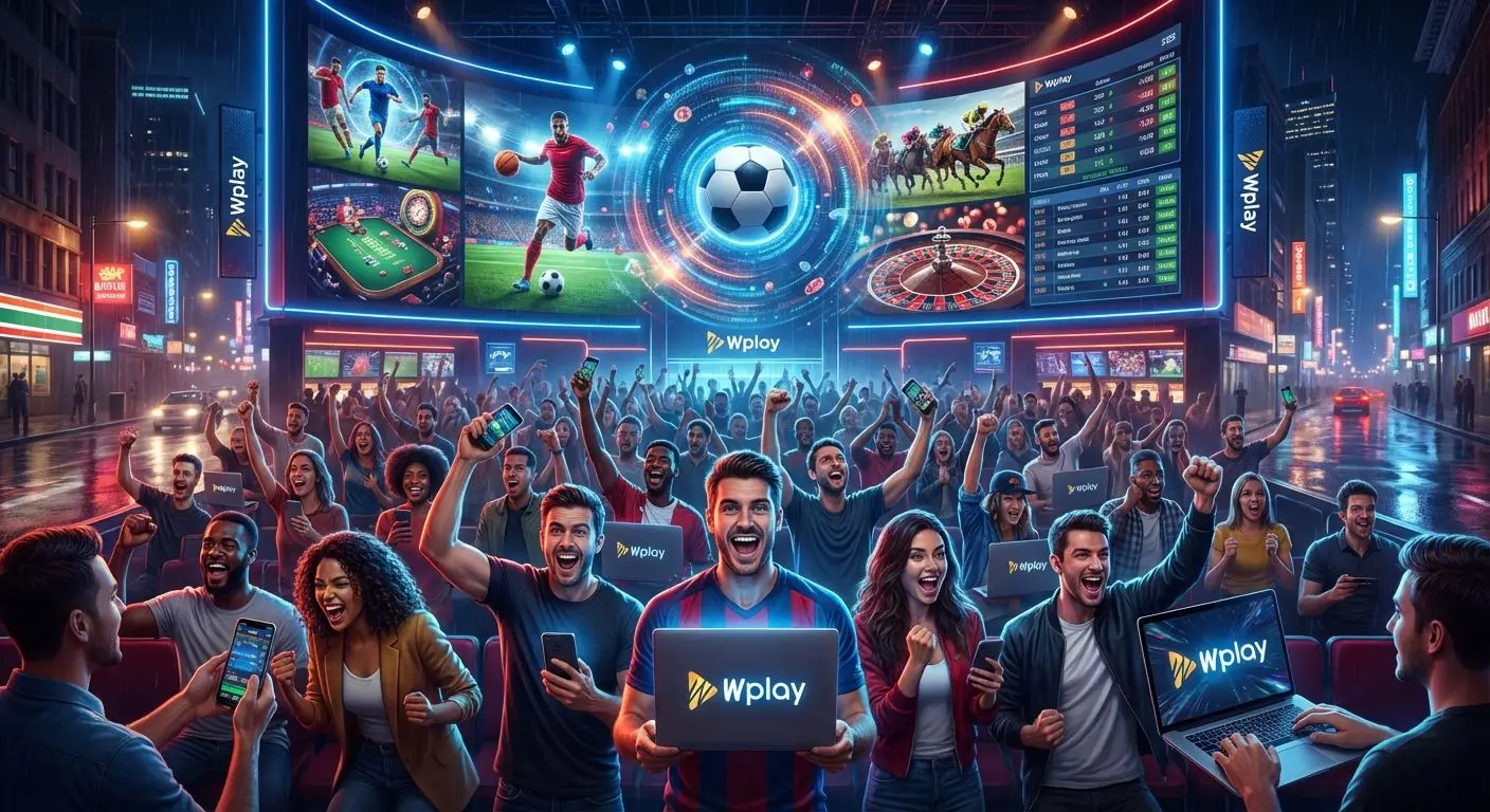 Fanáticos de apuestas deportivas y casino online utilizando dispositivos conectados a Wplay en ambiente moderno.