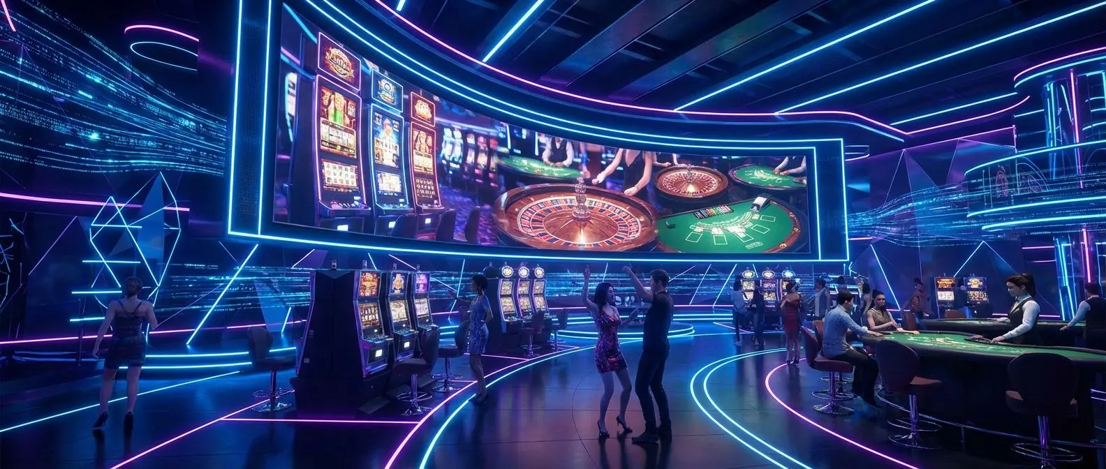 Lobby virtual del casino Wplay mostrando tragamonedas, ruleta y blackjack en entorno moderno