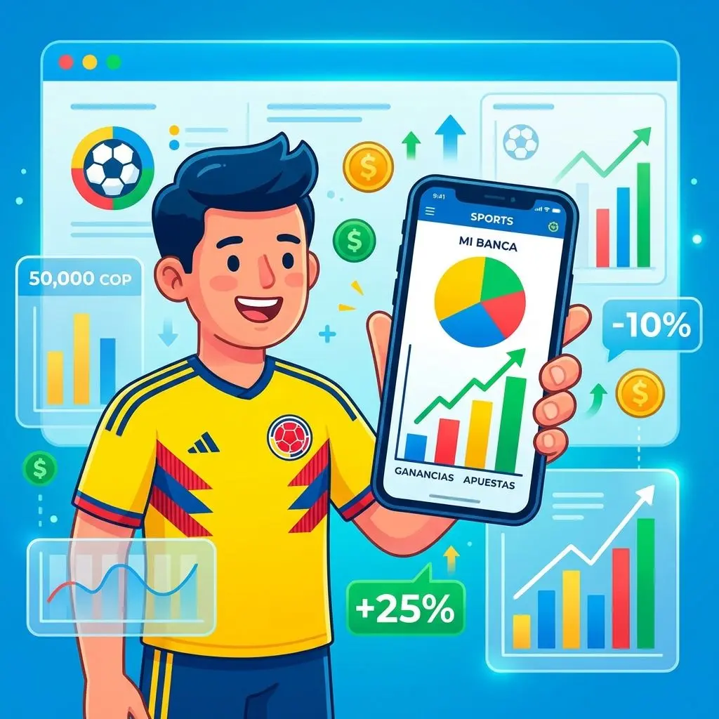 Gestión del bankroll en apuestas deportivas con la app de Wplay, gráficos y cifras en pantalla