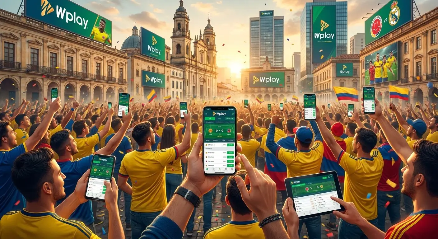 Aficionados colombianos usando la app de Wplay en dispositivos móviles durante apuestas deportivas
