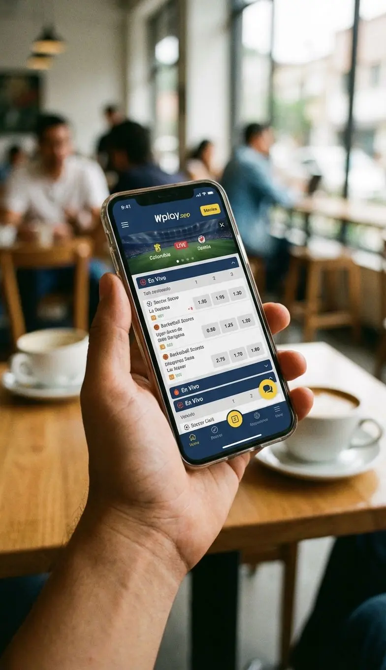 Pantalla principal de la aplicación Wplay mostrando apuestas en vivo en un smartphone colombiano