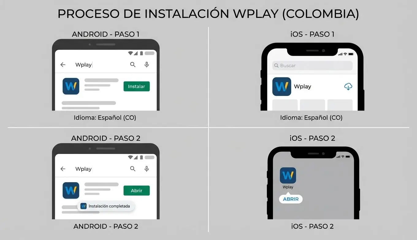 Guía visual para descargar e instalar Wplay app en Android y iOS en español colombiano