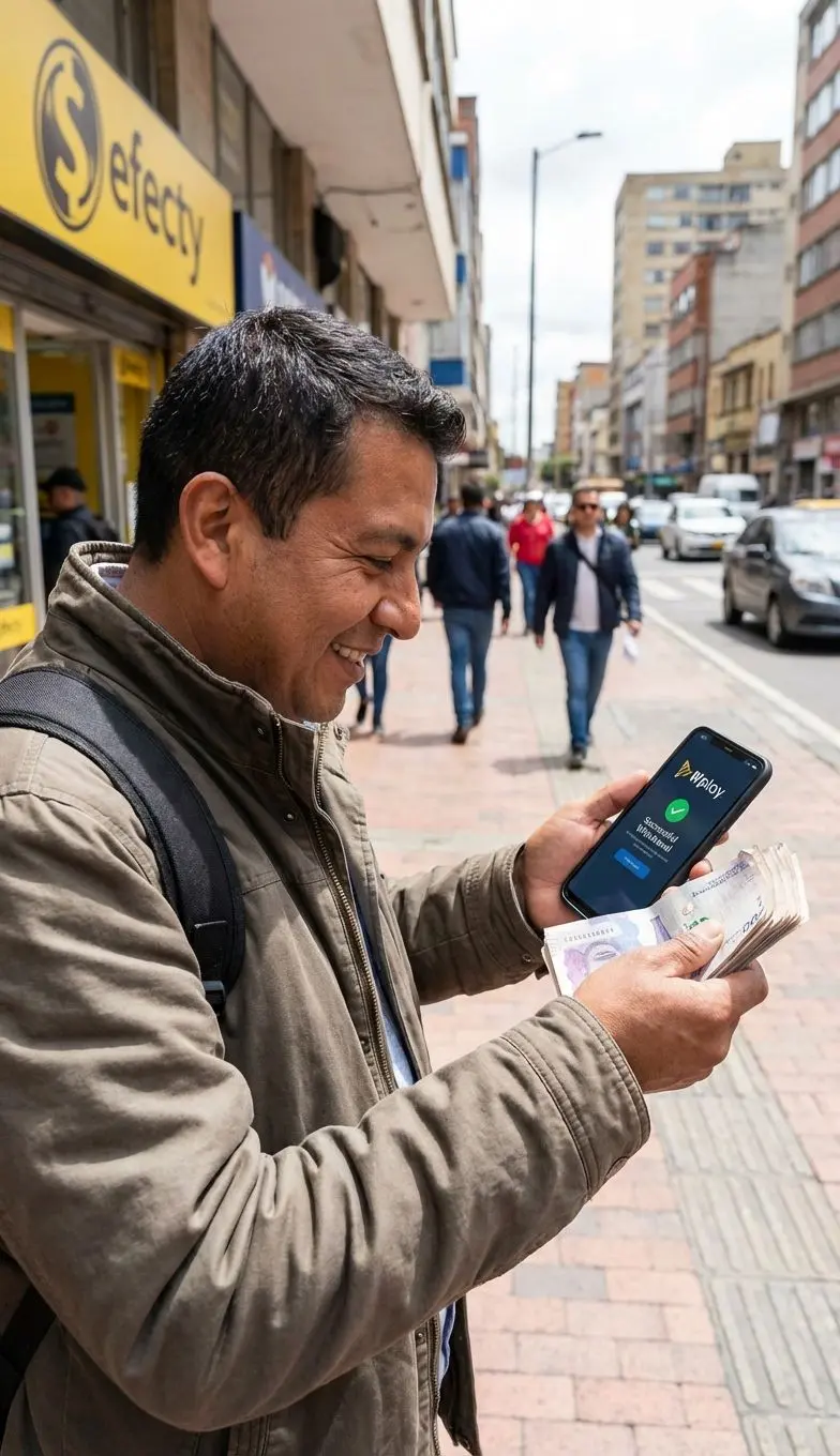 Usuario retirando dinero en efectivo de Wplay en punto Efecty.