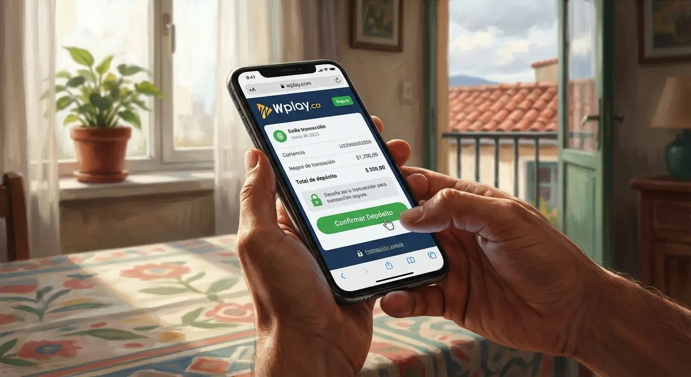 Usuario colombiano realizando un depósito seguro en Wplay desde su celular