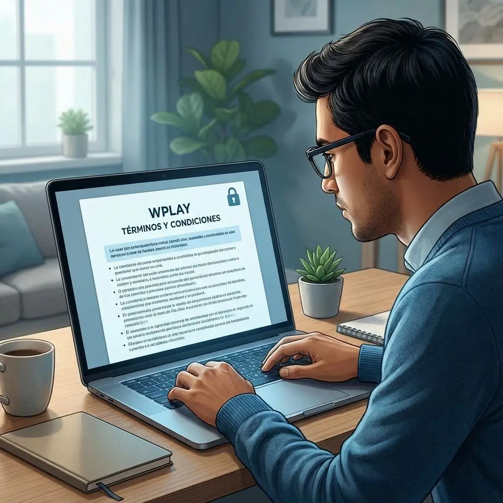 Usuario colombiano revisando los términos y condiciones de Wplay en su portátil